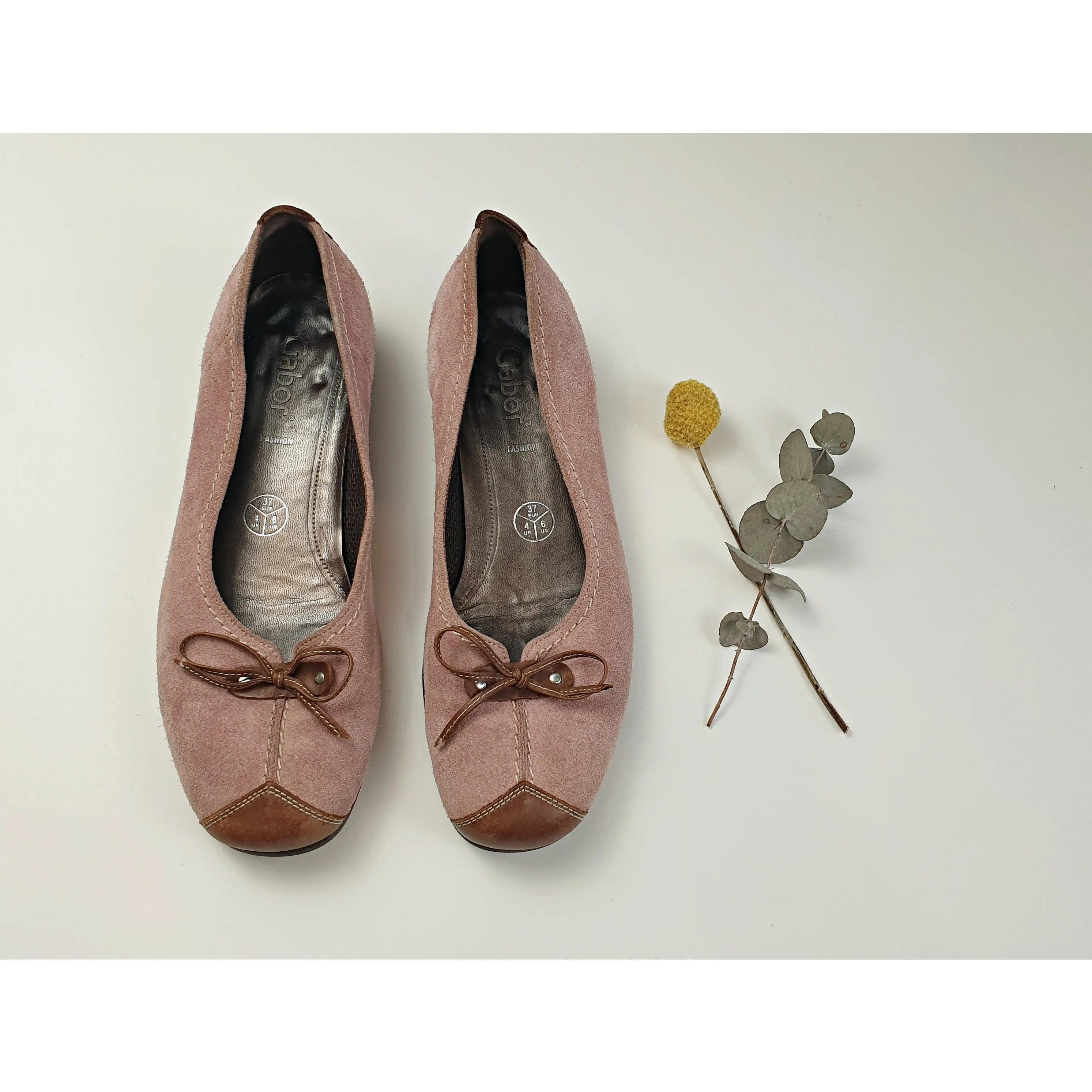 Gabor Pink suede leather flats with brown leather accents size 37