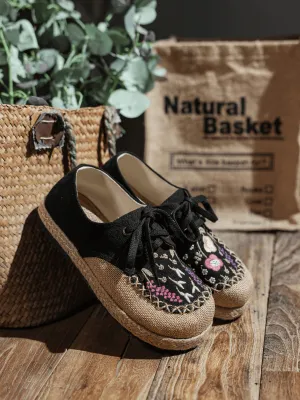 Garden Embroidered Linen Espadrille Sneaker - Black