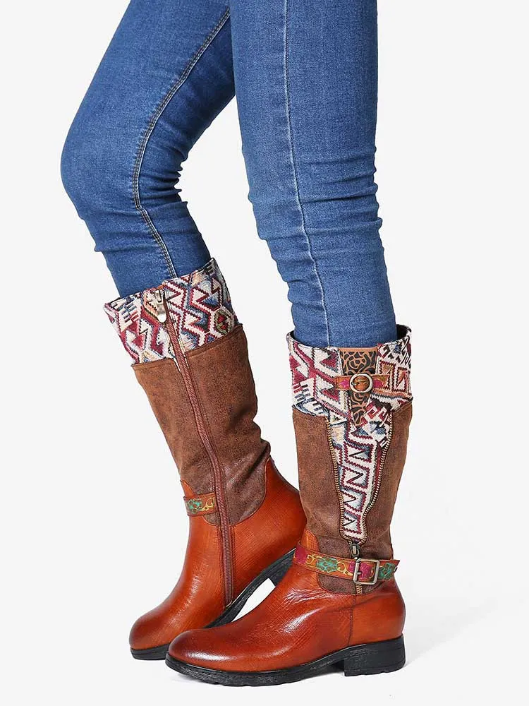 Geometric Patterns Embroidered Handmade Retro Boots