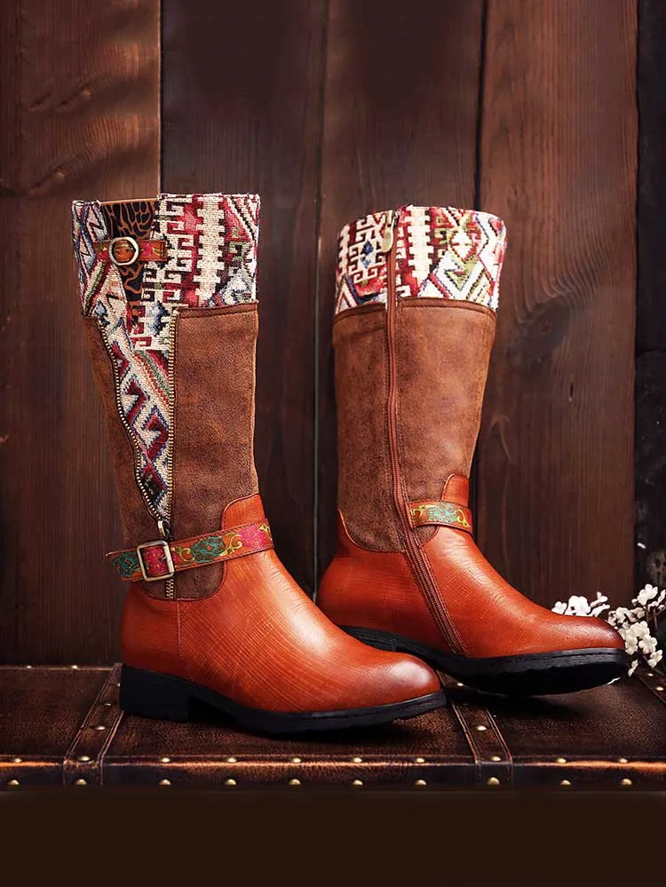 Geometric Patterns Embroidered Handmade Retro Boots
