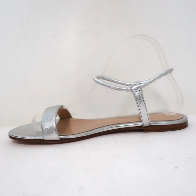 Gianvito Rossi Jaime Ankle Strap Sandals Silver Metallic Leather Size 38.5 NEW