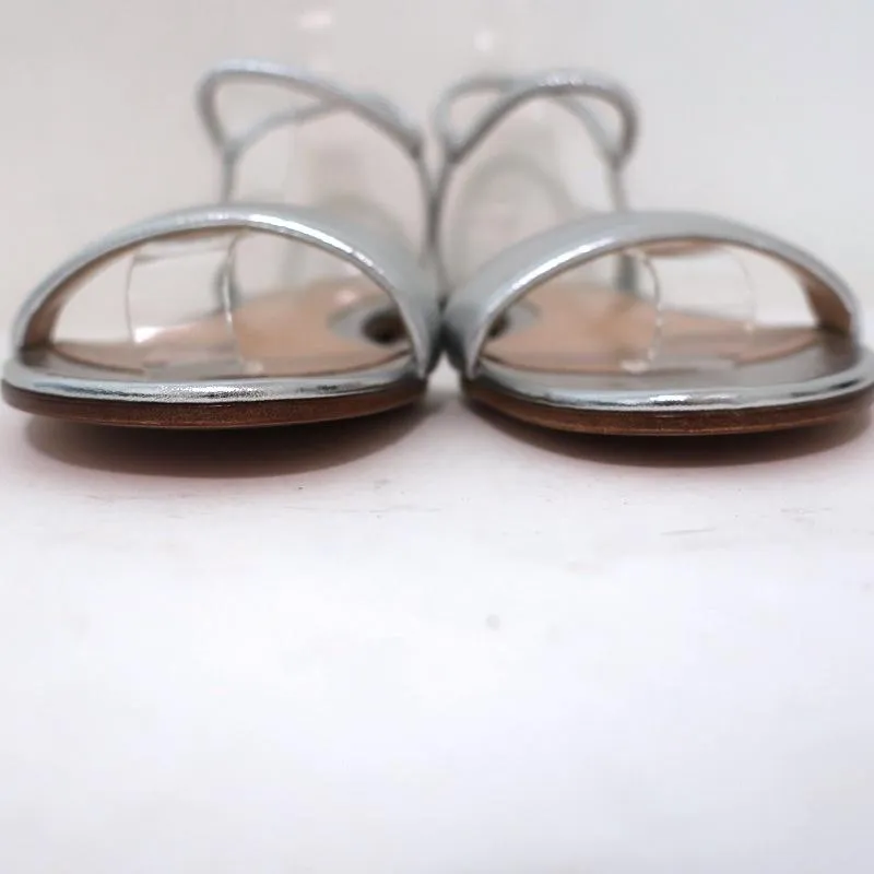Gianvito Rossi Jaime Ankle Strap Sandals Silver Metallic Leather Size 38.5 NEW