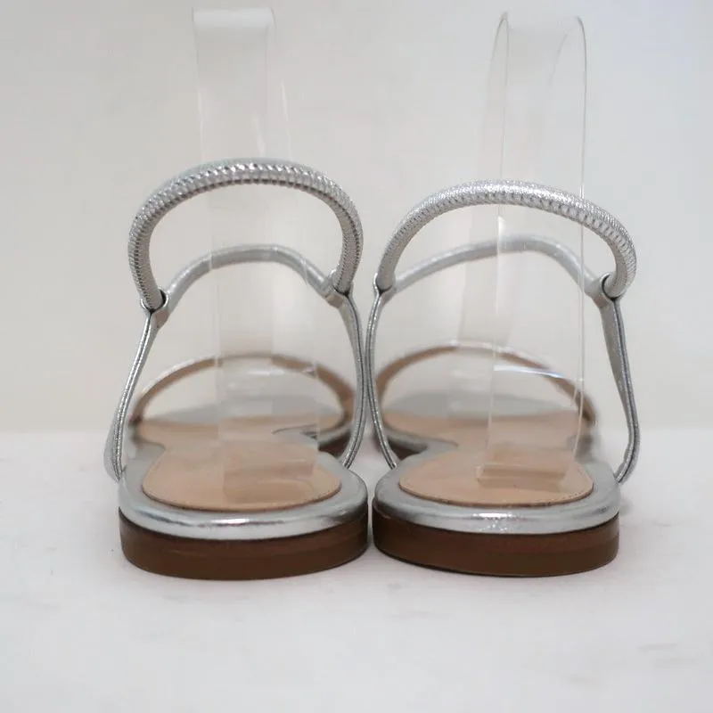 Gianvito Rossi Jaime Ankle Strap Sandals Silver Metallic Leather Size 38.5 NEW