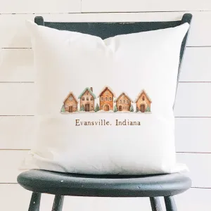 Gingerbread Houses w/ City, State - Square Canvas Pillow