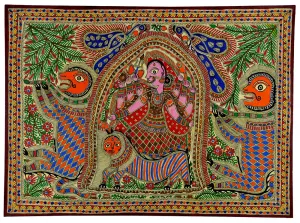 Goddess Durga - Madhubani Painting on Handmade Paper
