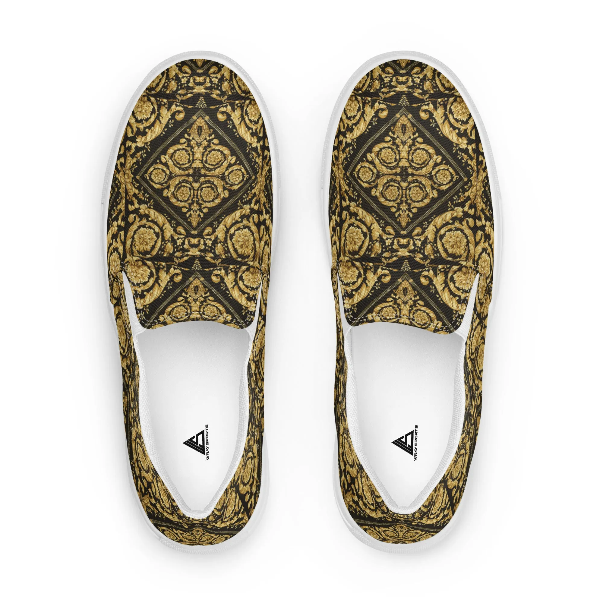 Gold Baroque Scarf Print Men’s slip-on canvas shoes