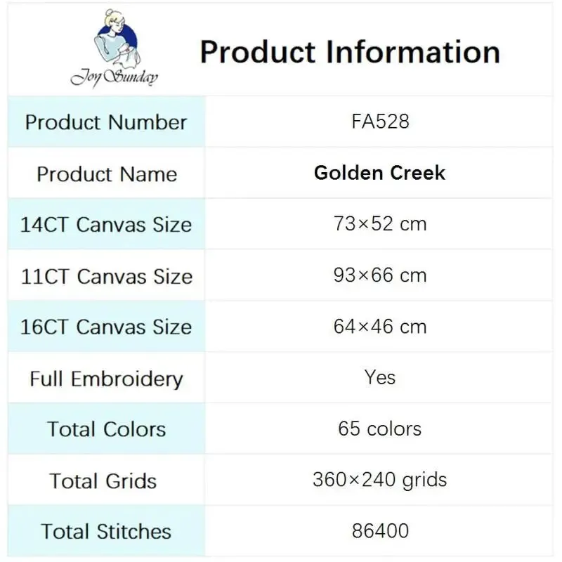 Golden Creek Scenery Pattern Cross Stitch Kit - Stamped Canvas for Handmade Embroidery