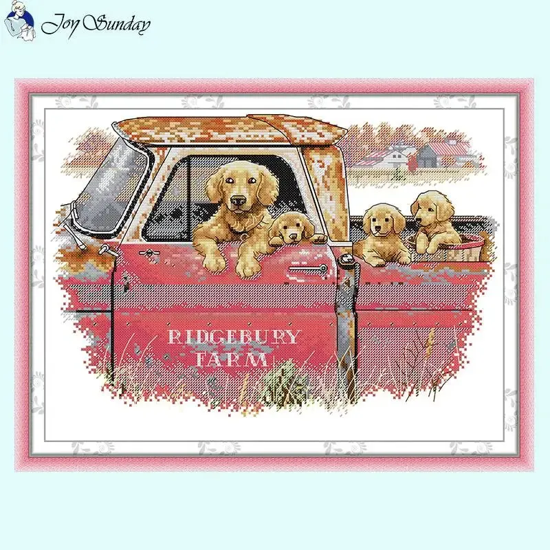 Golden Retriever Dog Family DIY Animal Pattern Cross Stitch Embroidery