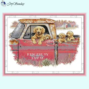 Golden Retriever Dog Family DIY Animal Pattern Cross Stitch Embroidery