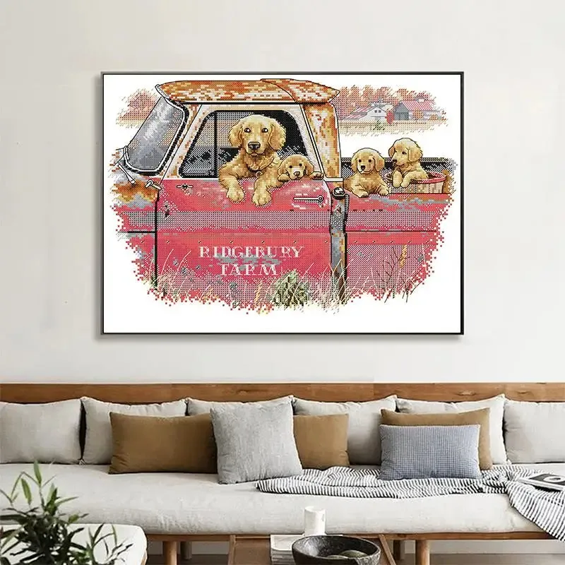Golden Retriever Dog Family DIY Animal Pattern Cross Stitch Embroidery