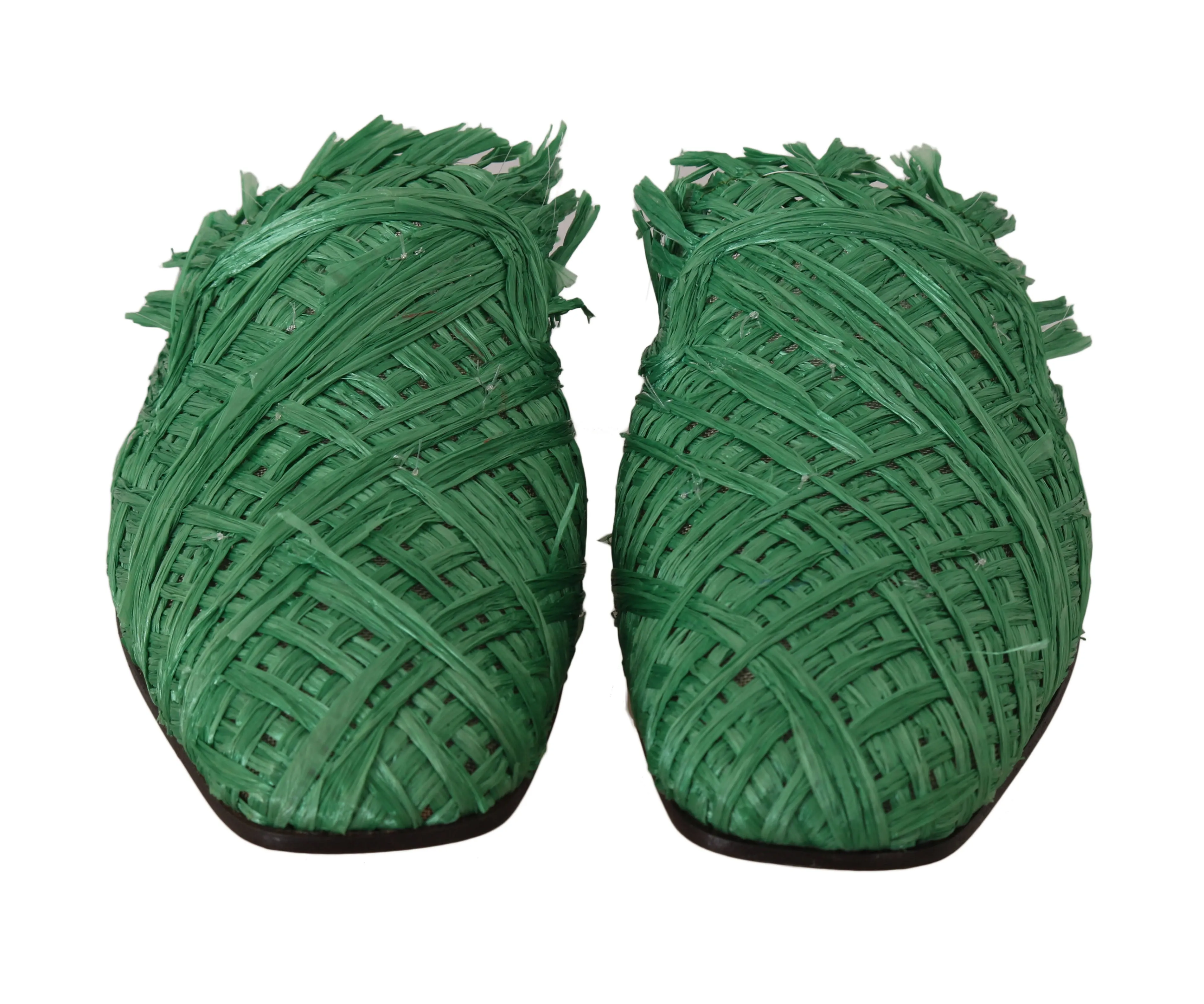 Green Raffia Woven Slip On Slides