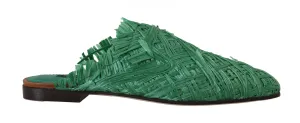 Green Raffia Woven Slip On Slides