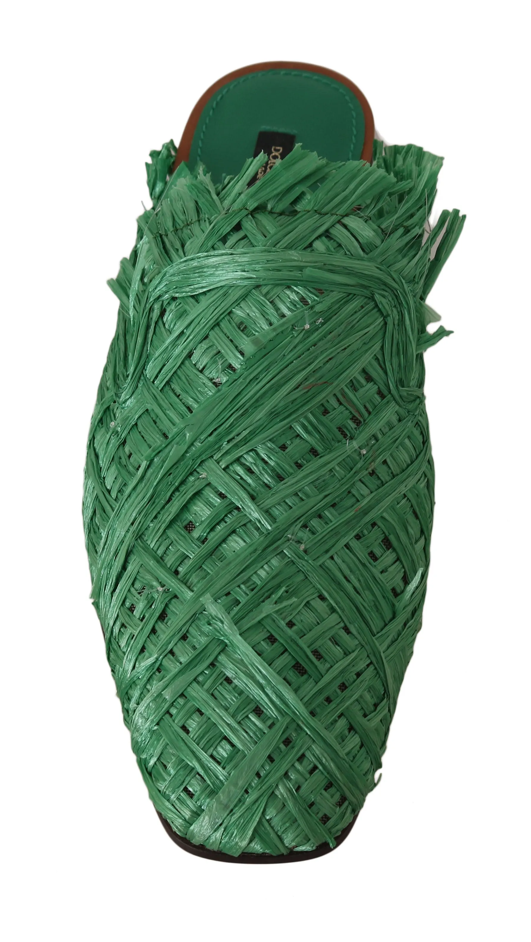Green Raffia Woven Slip On Slides