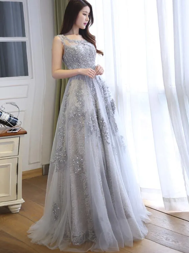 Grey Prom Dress 2019, Long Formal Gowns, Handmade Party Dress