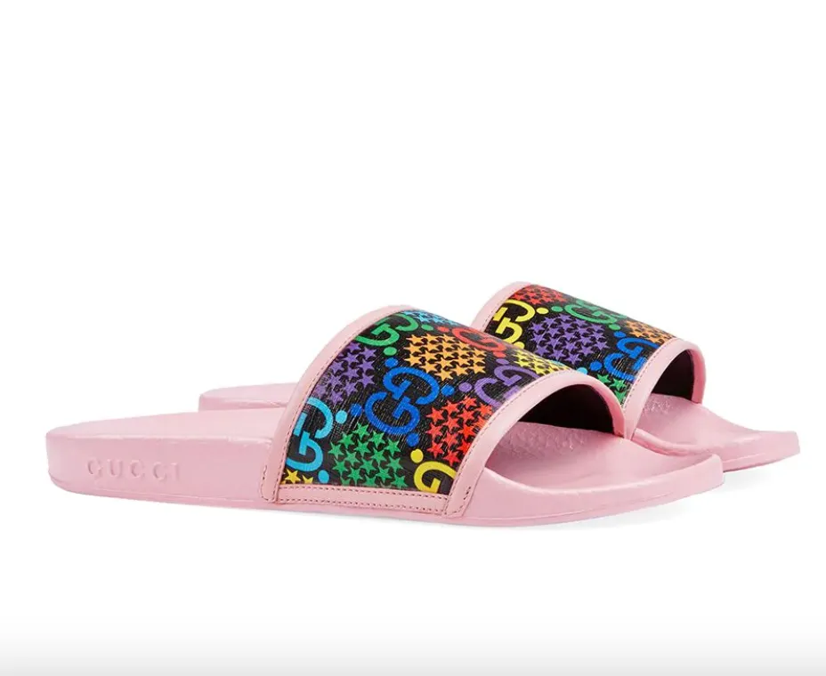 Gucci GG Psychedelic Slide Sandals in Pink