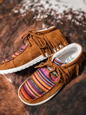 Gypsy Jazz Sunrise Tan Slip On Shoes with Fringe