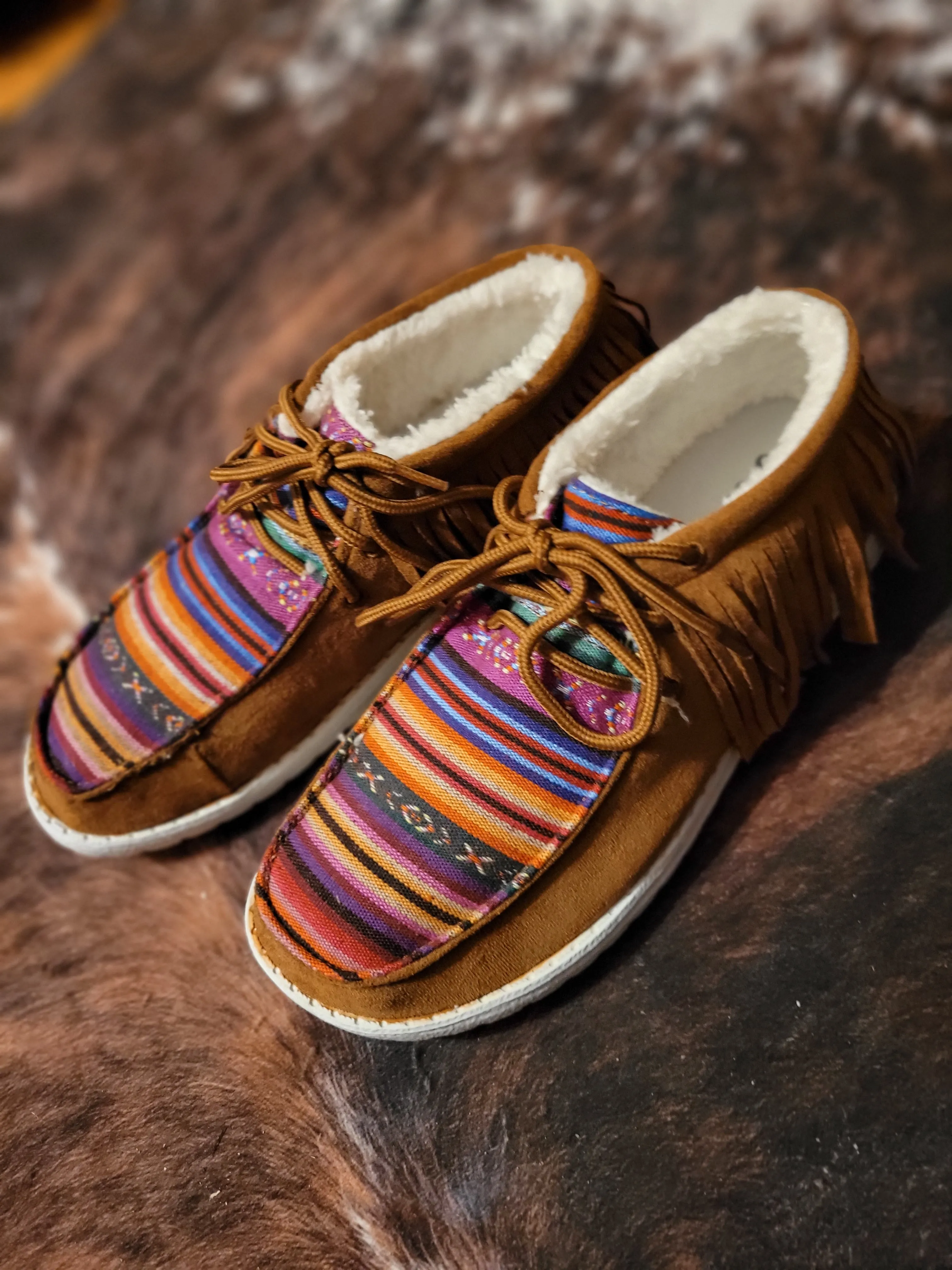 Gypsy Jazz Sunrise Tan Slip On Shoes with Fringe