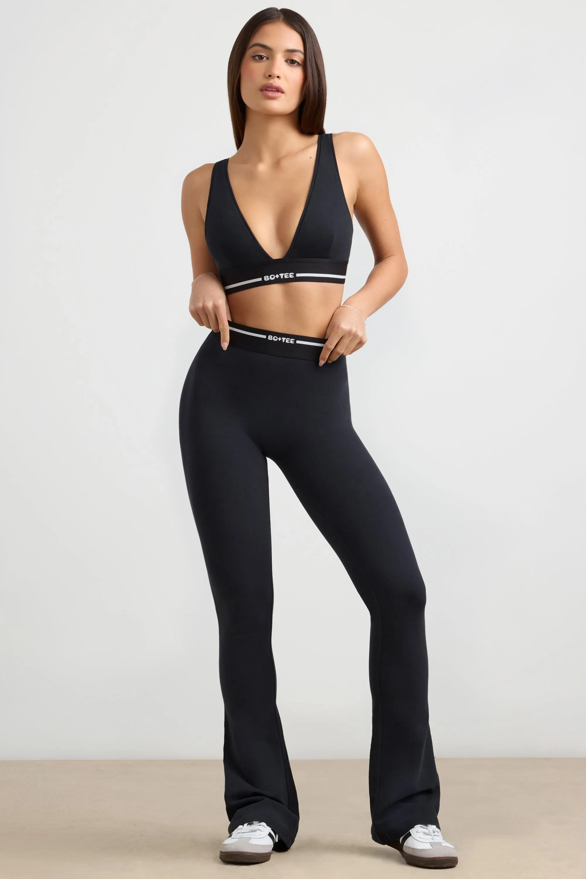 Habitual - High-Waist Kick Flare Trousers in Black