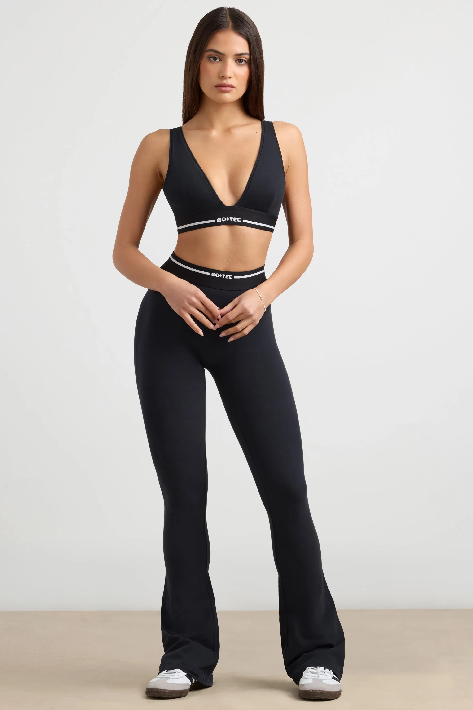 Habitual - High-Waist Kick Flare Trousers in Black