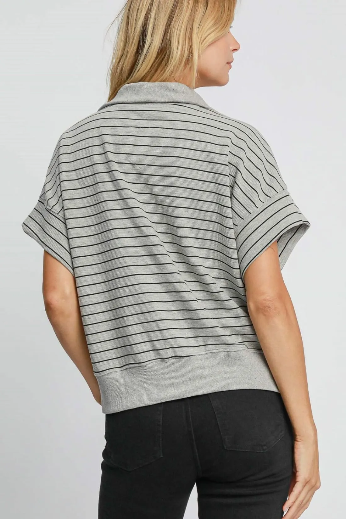 Half Zip Short Sleeve Sweatshirt - Grey
