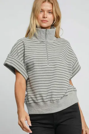 Half Zip Short Sleeve Sweatshirt - Grey