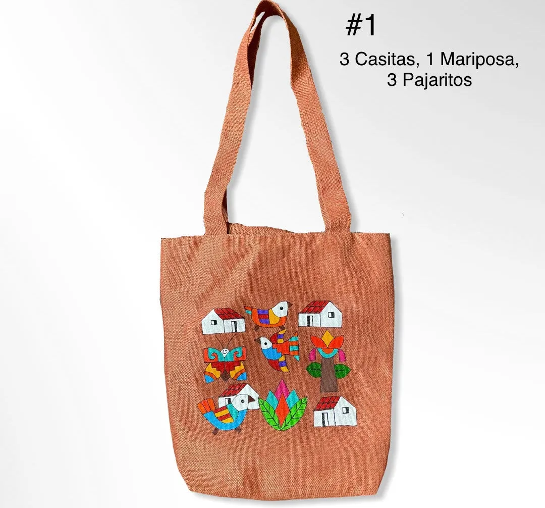 Handmade & Painted Jute Tote- Bolsa de Yute Pintada y hecha a mano