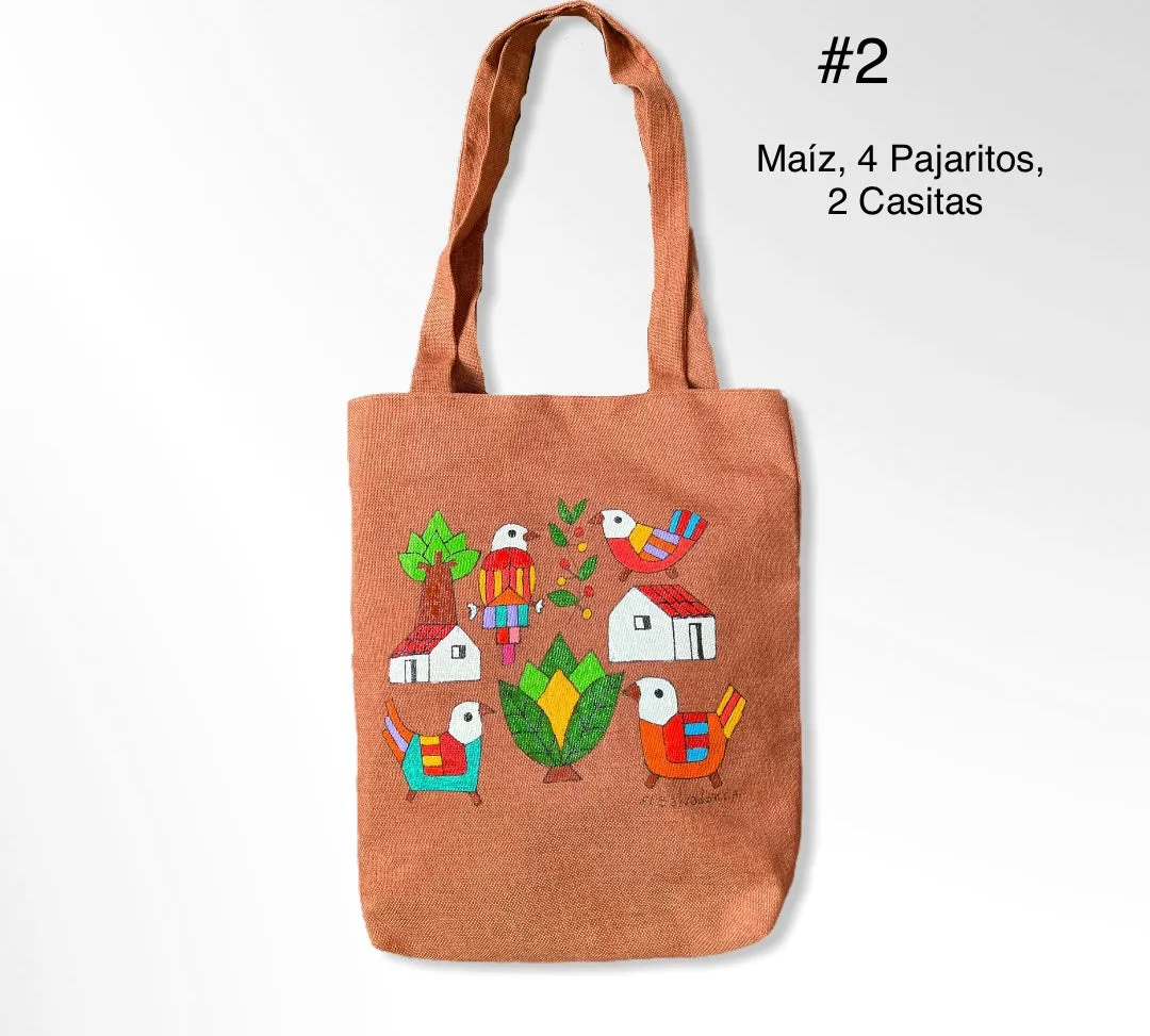 Handmade & Painted Jute Tote- Bolsa de Yute Pintada y hecha a mano