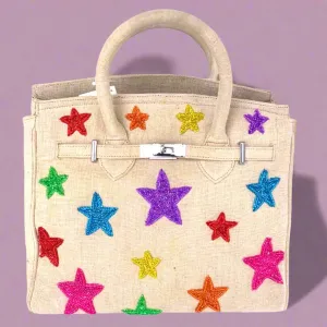 Handmade Beaded Stars Canvas Bag