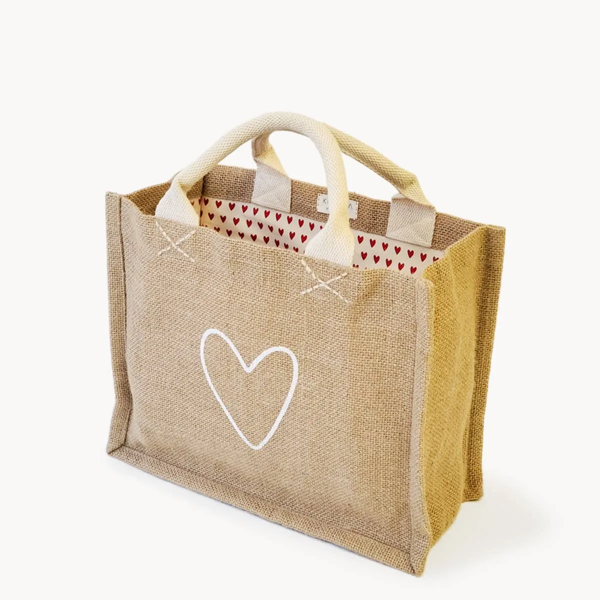 Handmade Burlap Jute Canvas Tote • Gift Bag - Love