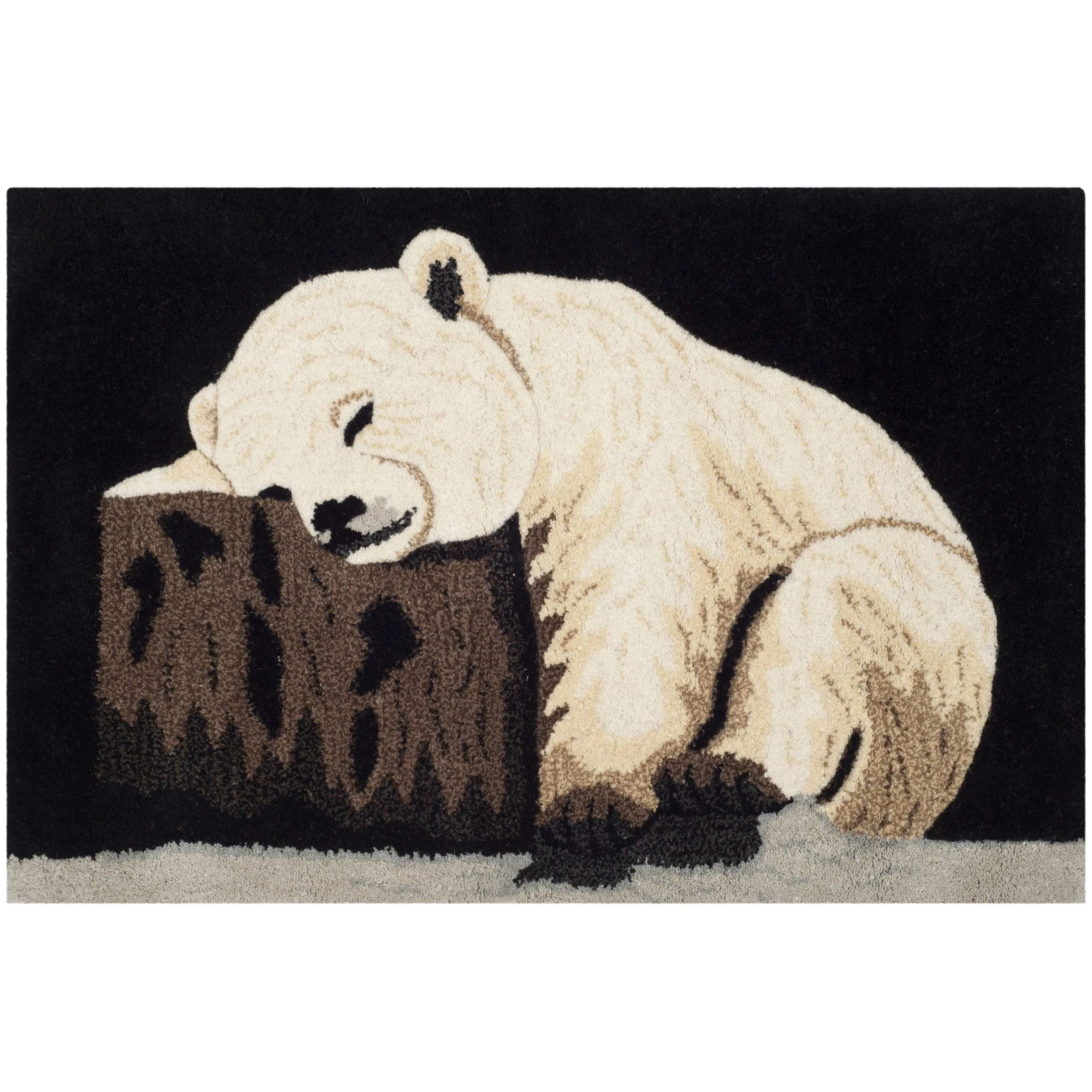 Handmade Wildlife Polar Bear Cub Wool Rug - 2' X 3' Black Animal