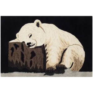 Handmade Wildlife Polar Bear Cub Wool Rug - 2' X 3' Black Animal
