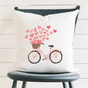 Hearts Bicycle - Valentine's Day Square Canvas Pillow