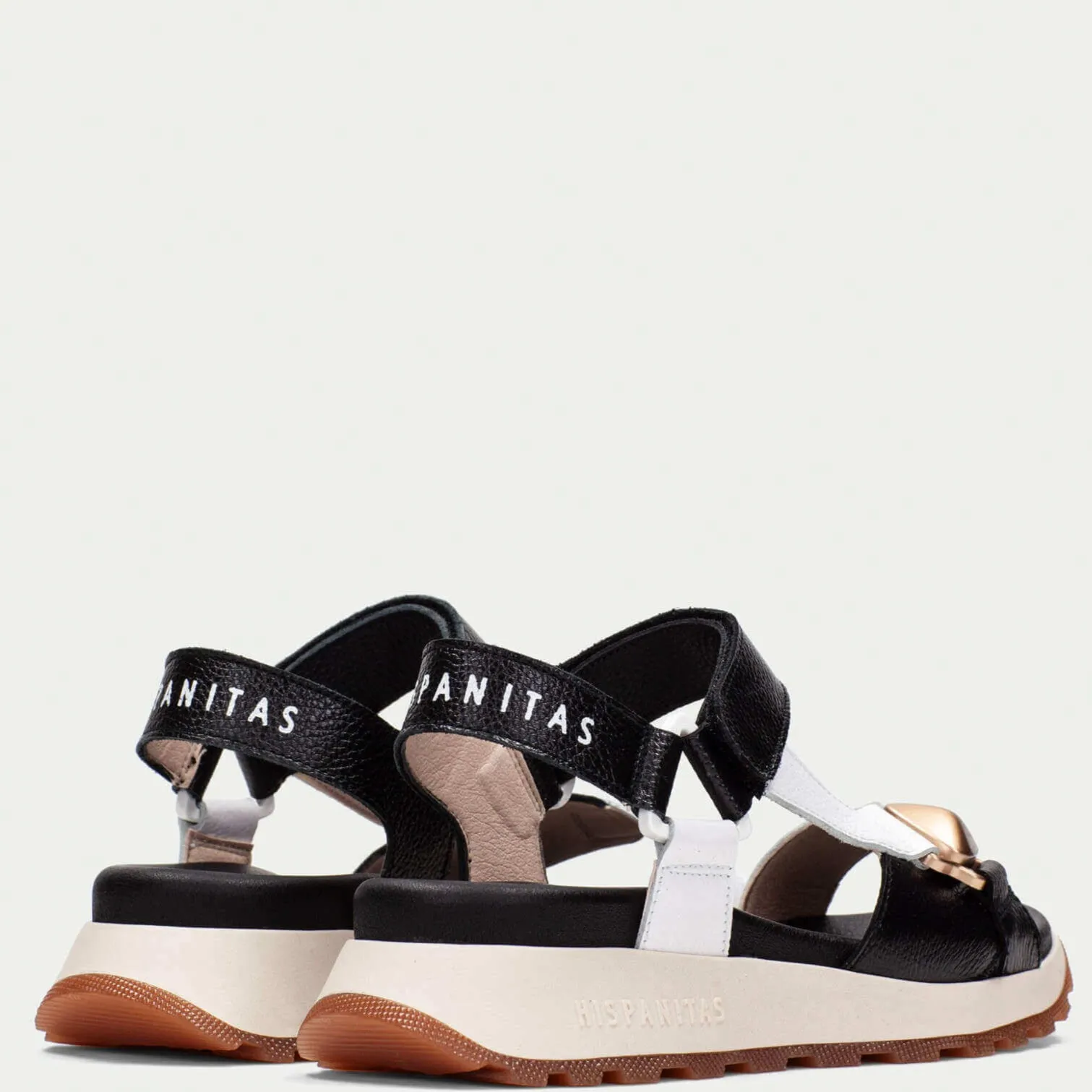 Hispanitas Black & White Leather Velcro Strap Sandals