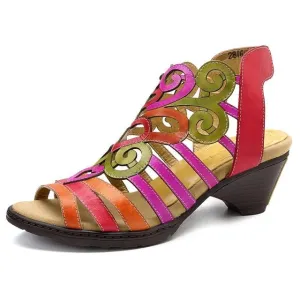 Hollow Sandals Genuine Leather Love Shape Soft Hook Loop Low Heel Sandals Ladies Shoes Women Shoes Elegant High Heels
