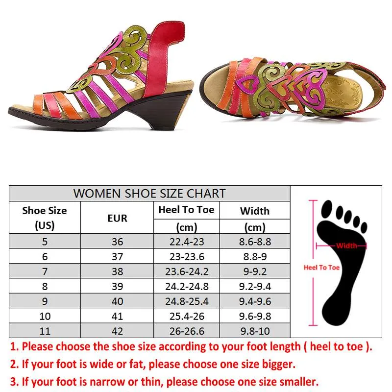 Hollow Sandals Genuine Leather Love Shape Soft Hook Loop Low Heel Sandals Ladies Shoes Women Shoes Elegant High Heels
