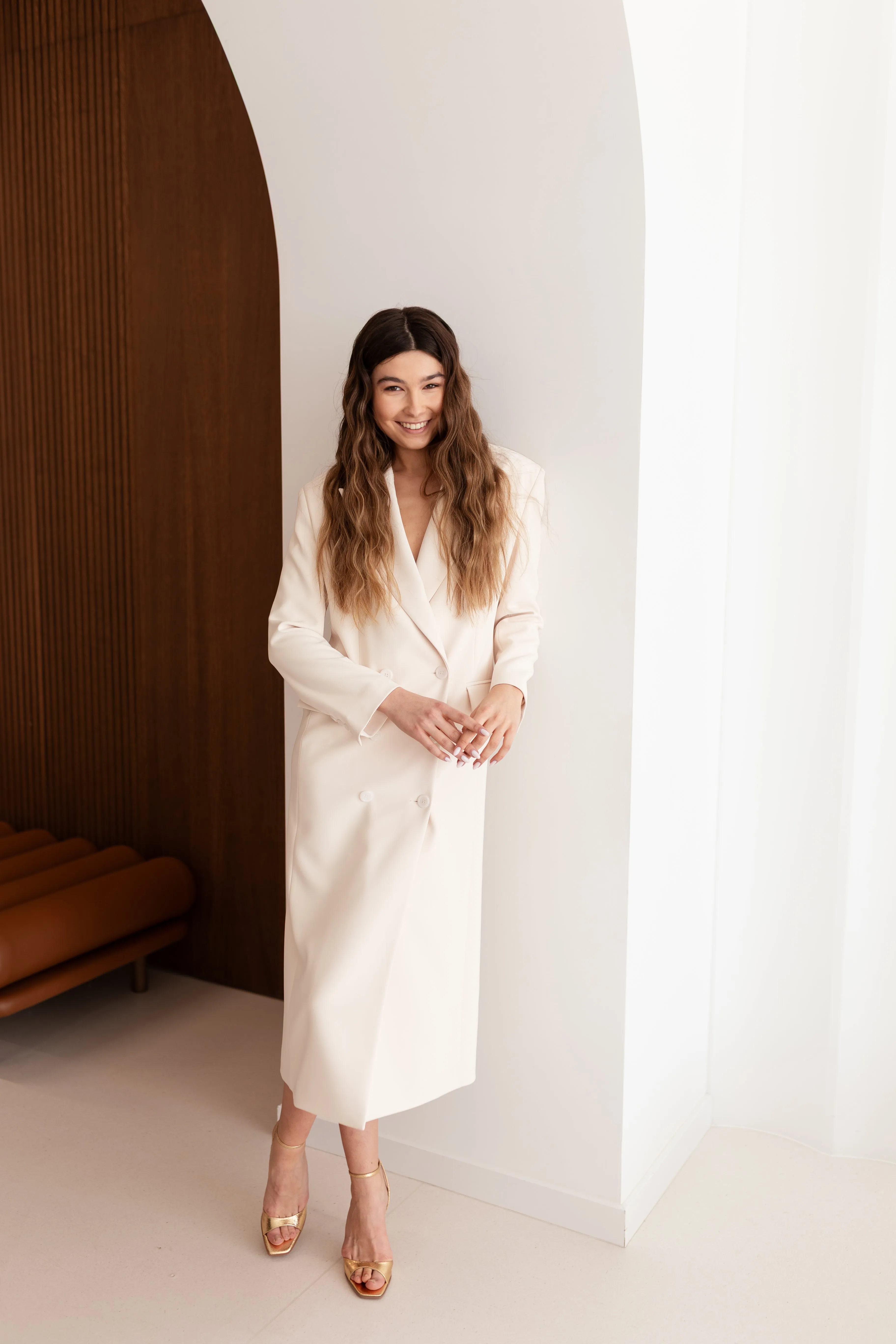 HOUDA Oversized Cream Midi Blazer Dress