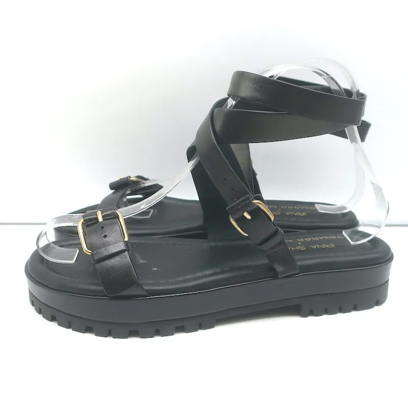 Irina Shayk x Tamara Mellon Sand Dune Ankle Strap Sandals Black Leather Size 37