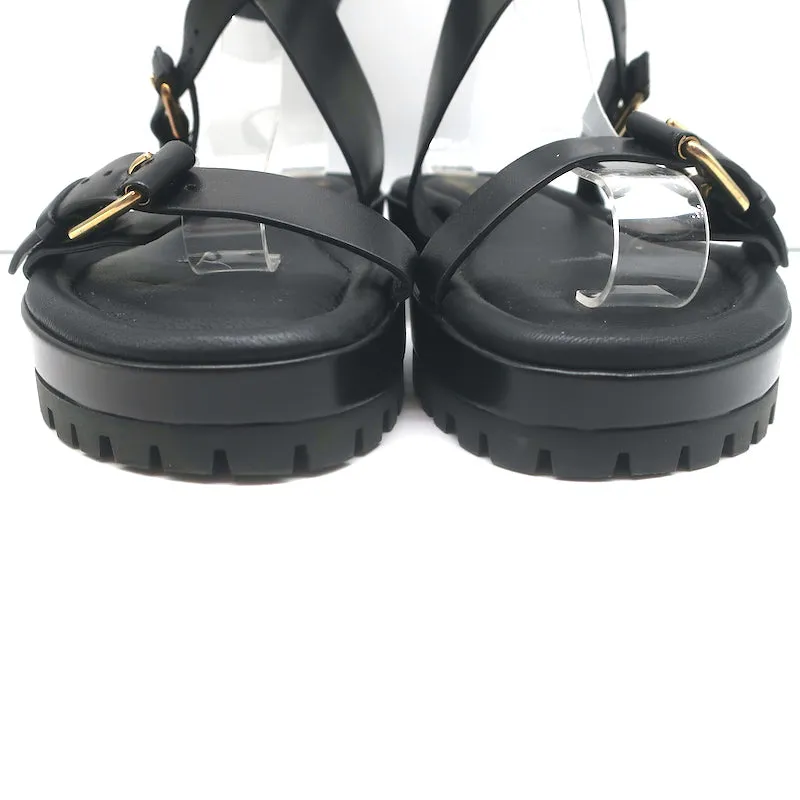 Irina Shayk x Tamara Mellon Sand Dune Ankle Strap Sandals Black Leather Size 37