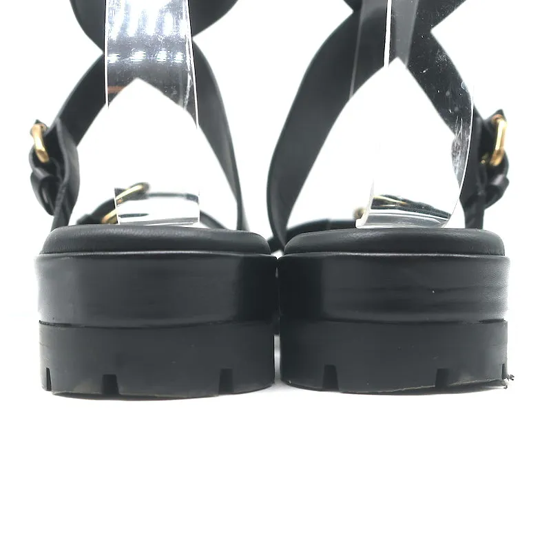 Irina Shayk x Tamara Mellon Sand Dune Ankle Strap Sandals Black Leather Size 37