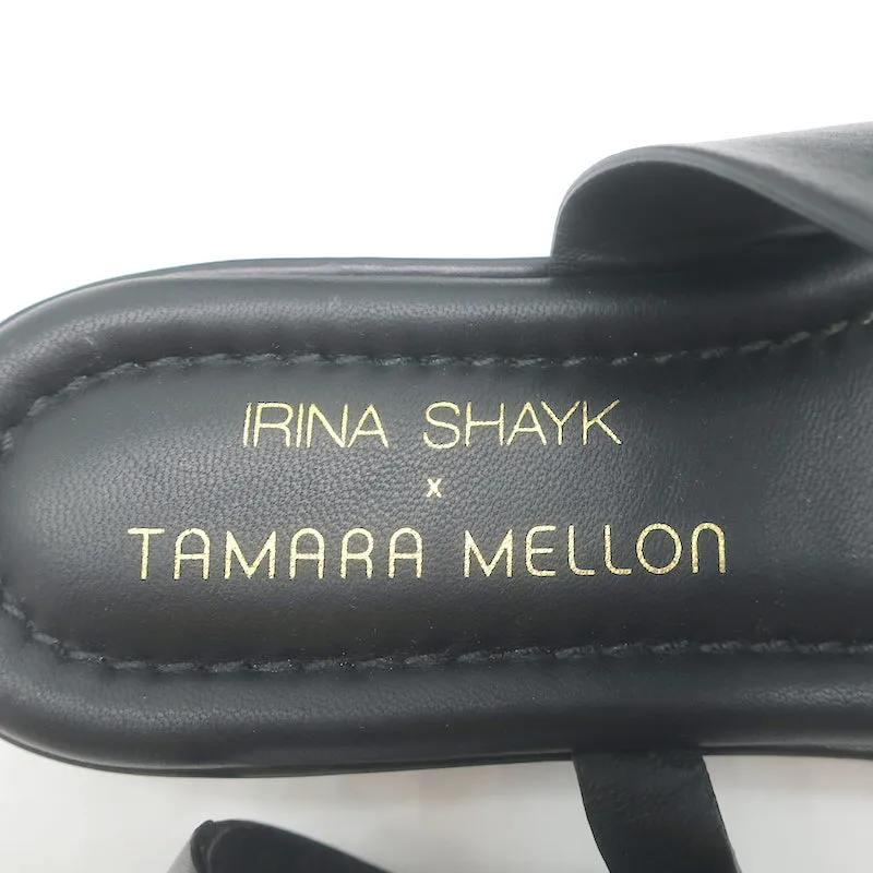 Irina Shayk x Tamara Mellon Sand Dune Ankle Strap Sandals Black Leather Size 37