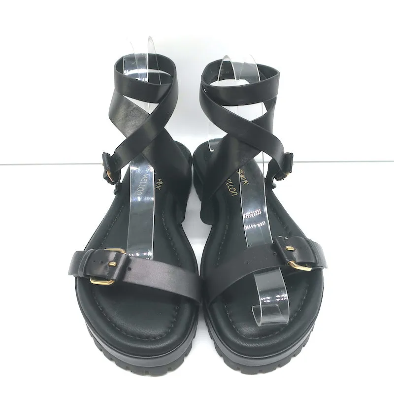 Irina Shayk x Tamara Mellon Sand Dune Ankle Strap Sandals Black Leather Size 37