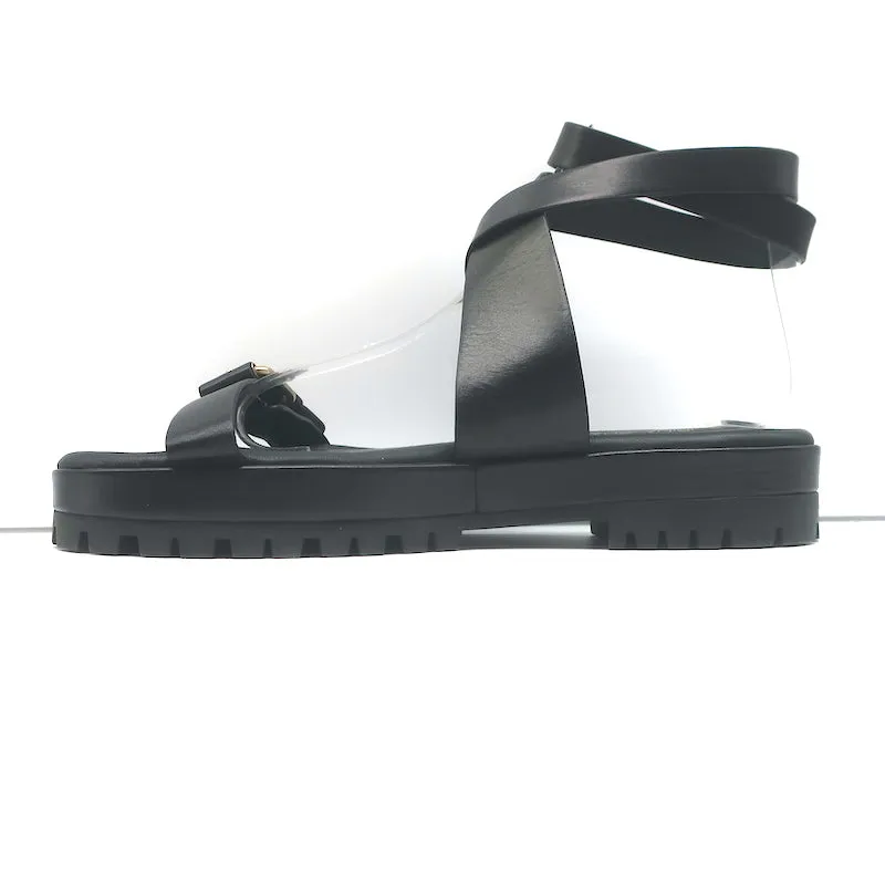 Irina Shayk x Tamara Mellon Sand Dune Ankle Strap Sandals Black Leather Size 37
