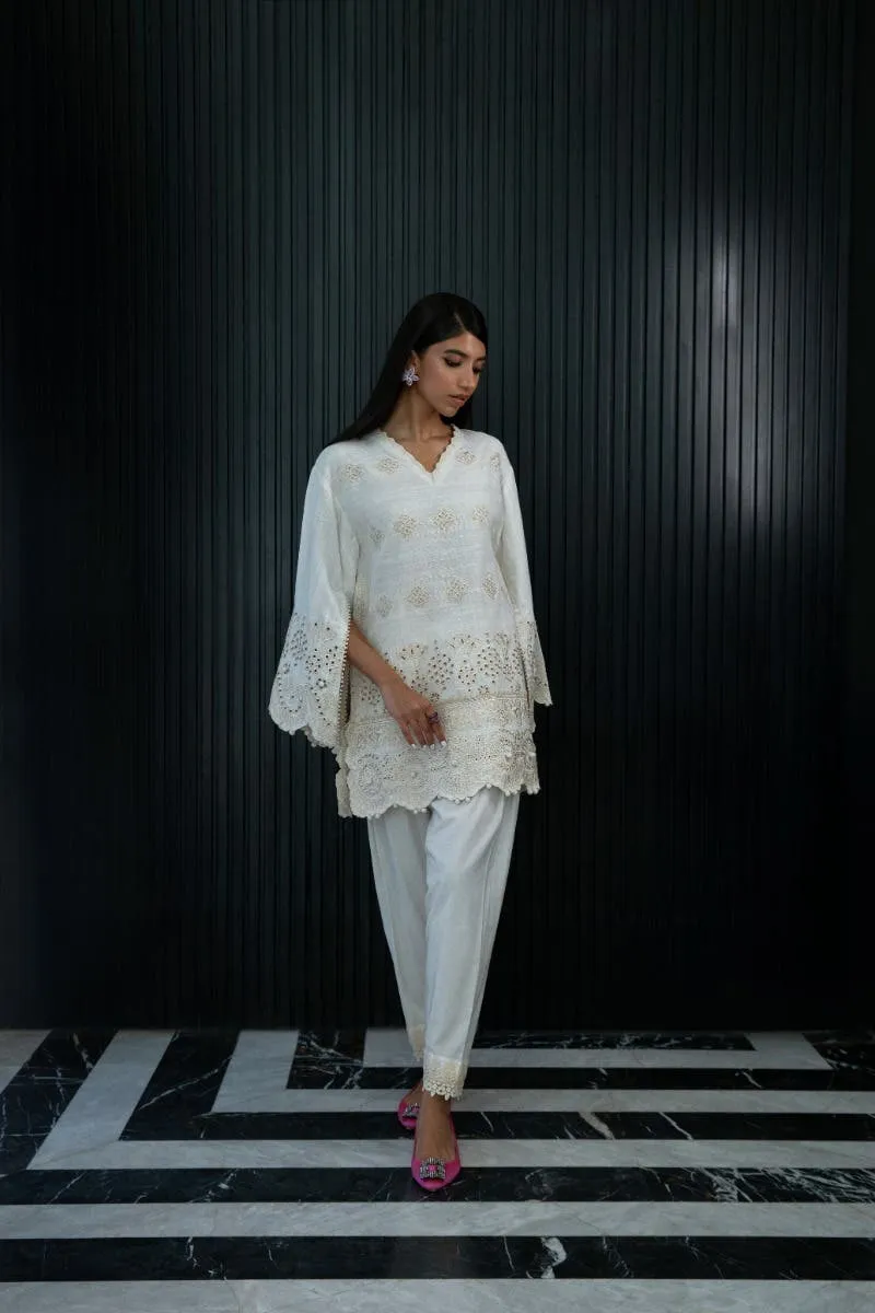 Ivory Embroidered Chikan Kari Luxury Pret Pakistani Salwar Kameez