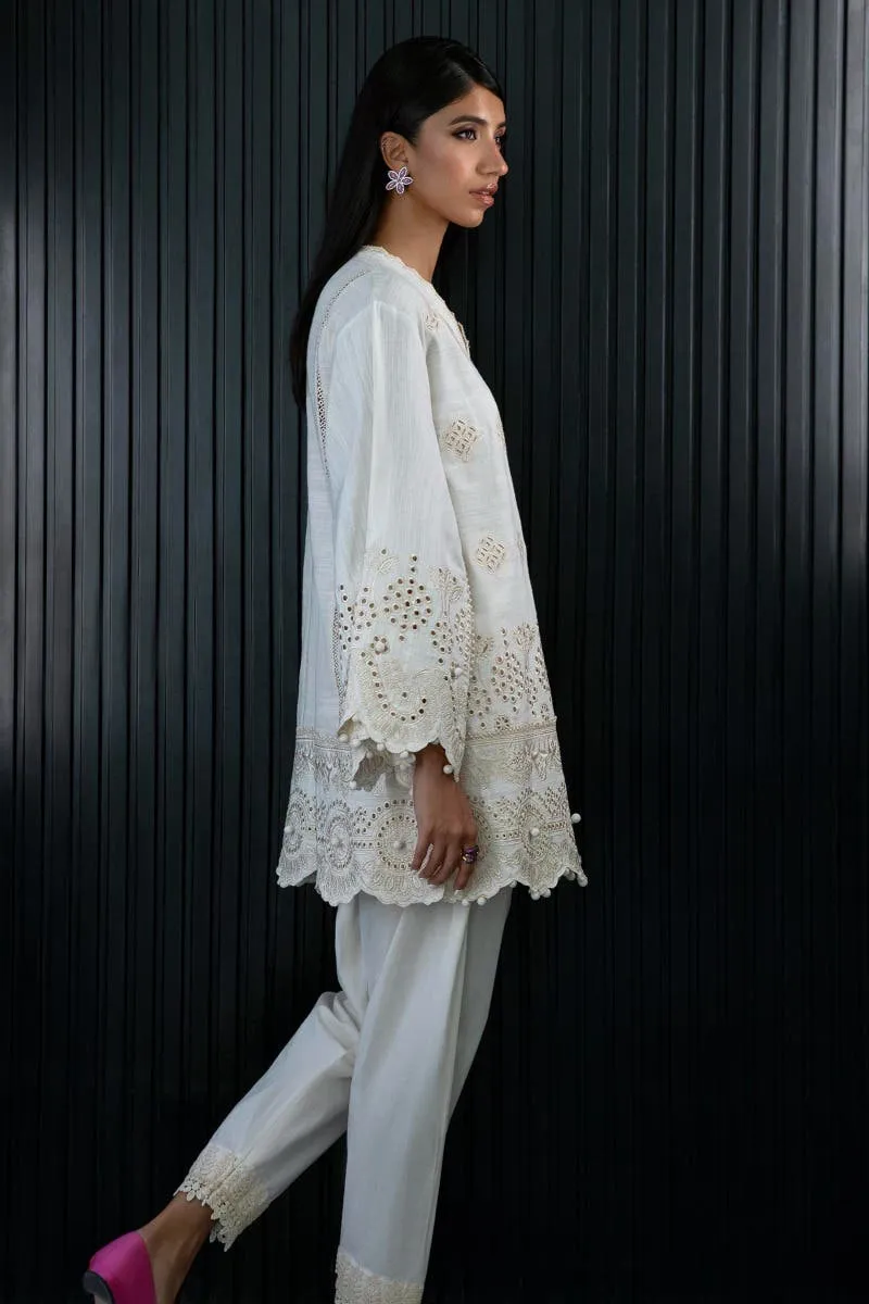Ivory Embroidered Chikan Kari Luxury Pret Pakistani Salwar Kameez