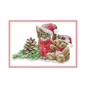Joy Sunday Christmas Gift Cross Stitch Kits Cat Pattern