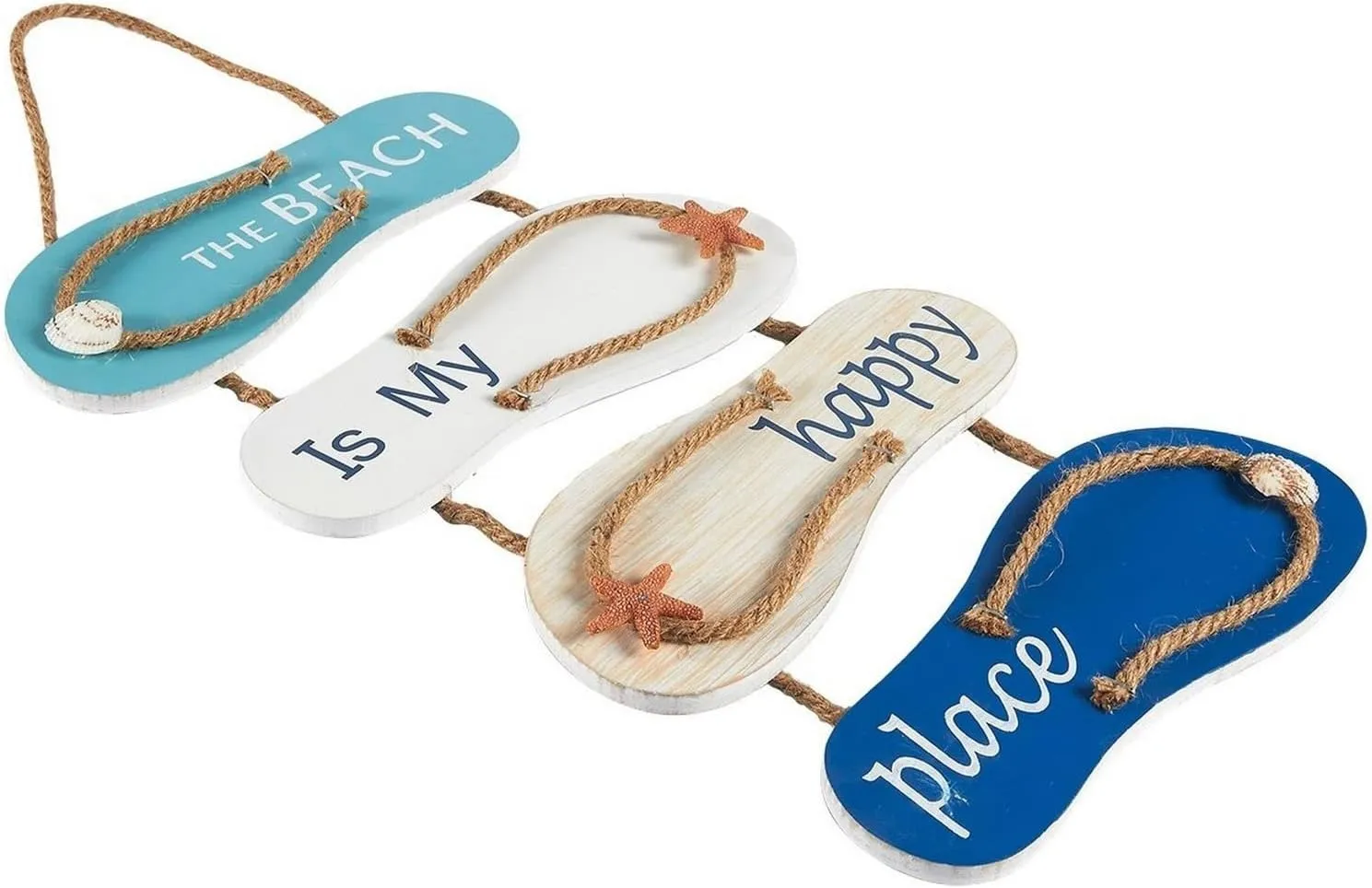 Juvale Wooden Beach Wall Hanging Decor Sign, Flip Flop Coastal Decorations for Home, Bathroom, Living Room, Bedroom and Dining Room, The Beach is My Happy Place (8.7x20.9 In)