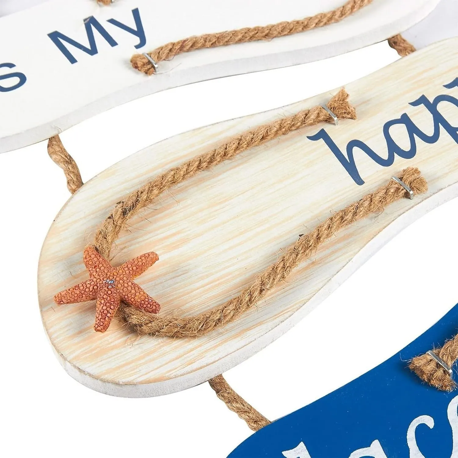 Juvale Wooden Beach Wall Hanging Decor Sign, Flip Flop Coastal Decorations for Home, Bathroom, Living Room, Bedroom and Dining Room, The Beach is My Happy Place (8.7x20.9 In)