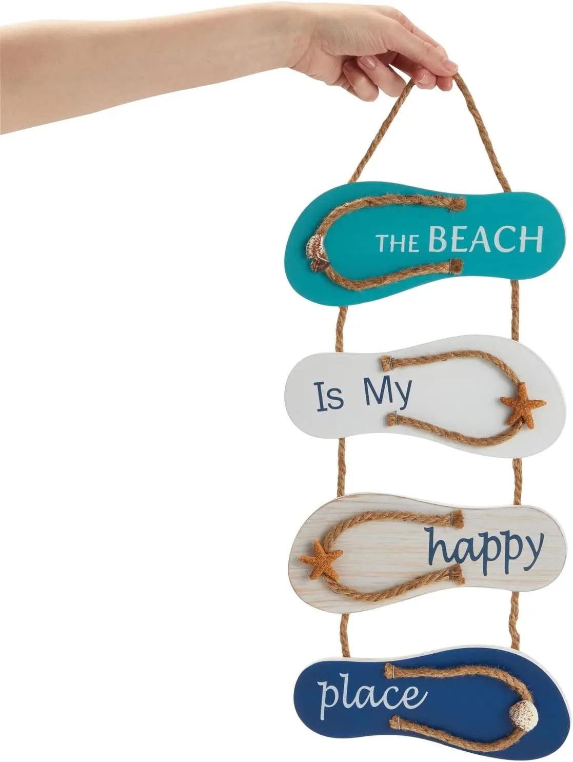 Juvale Wooden Beach Wall Hanging Decor Sign, Flip Flop Coastal Decorations for Home, Bathroom, Living Room, Bedroom and Dining Room, The Beach is My Happy Place (8.7x20.9 In)