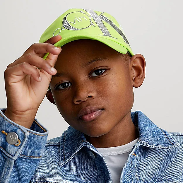 Kids Slanted Monogram Embroidery Cap - Green