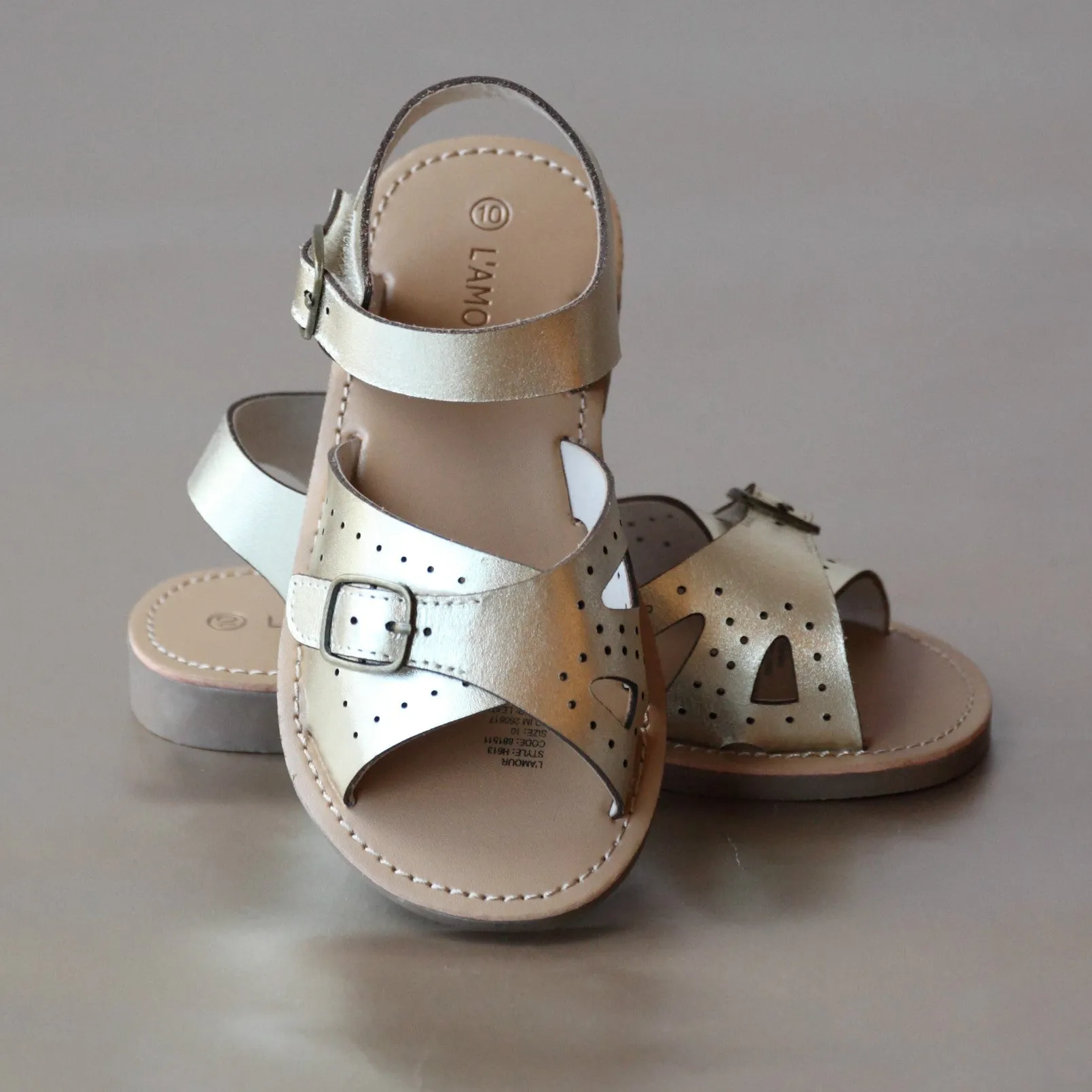 L'Amour Girls Buckled Leather Sandal
